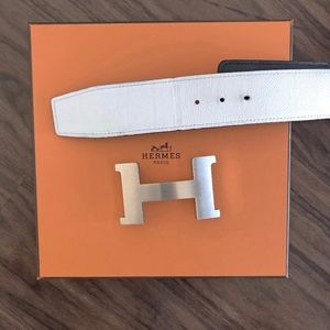 Oversized Hermes Silver Belt Buckle w/Leather Belt
